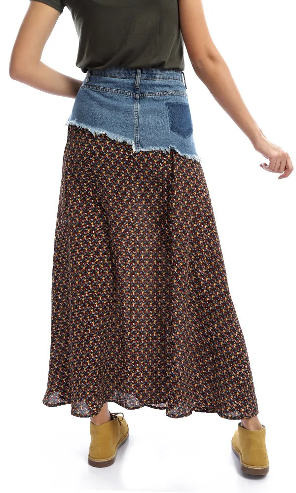 48081 Dark Brown Bi-Tone Patterned Maxi Skirt