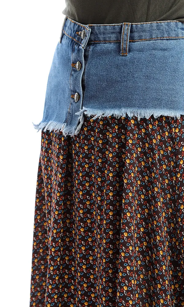 48081 Dark Brown Bi-Tone Patterned Maxi Skirt