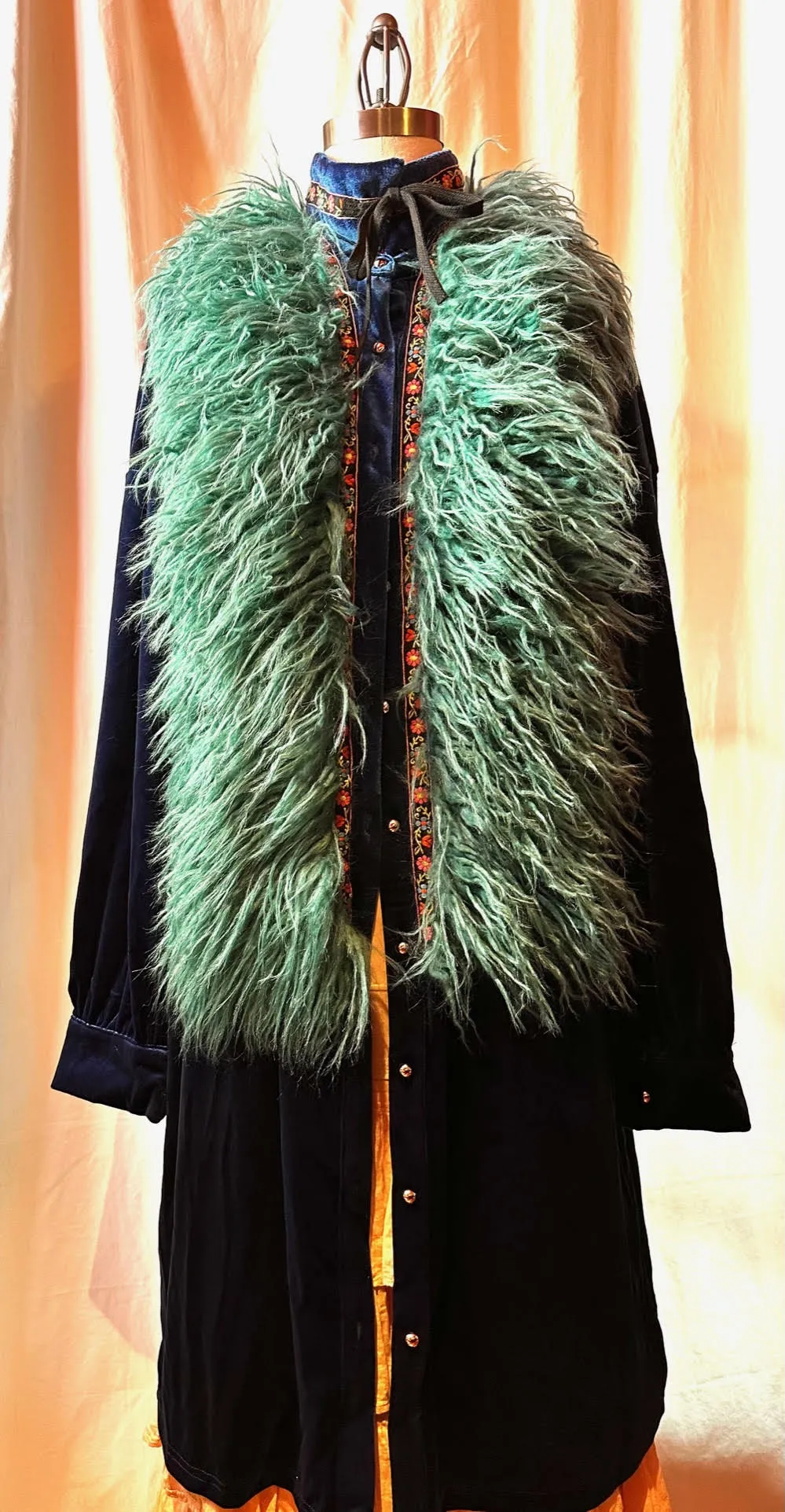 Blue Velvet Jacket w/ Fake Fur