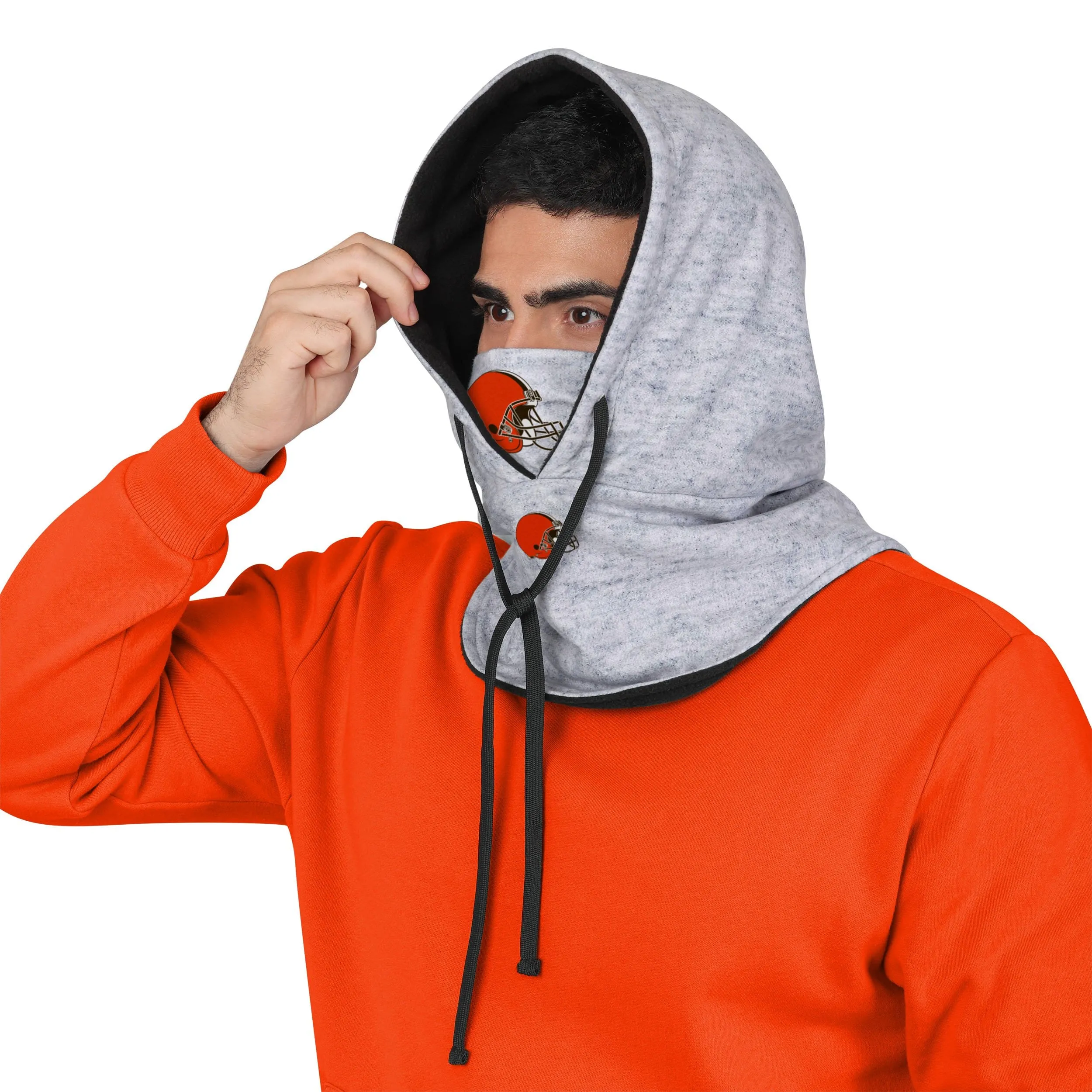 Cleveland Browns NFL Heather Gray Drawstring Hooded Gaiter Scarf