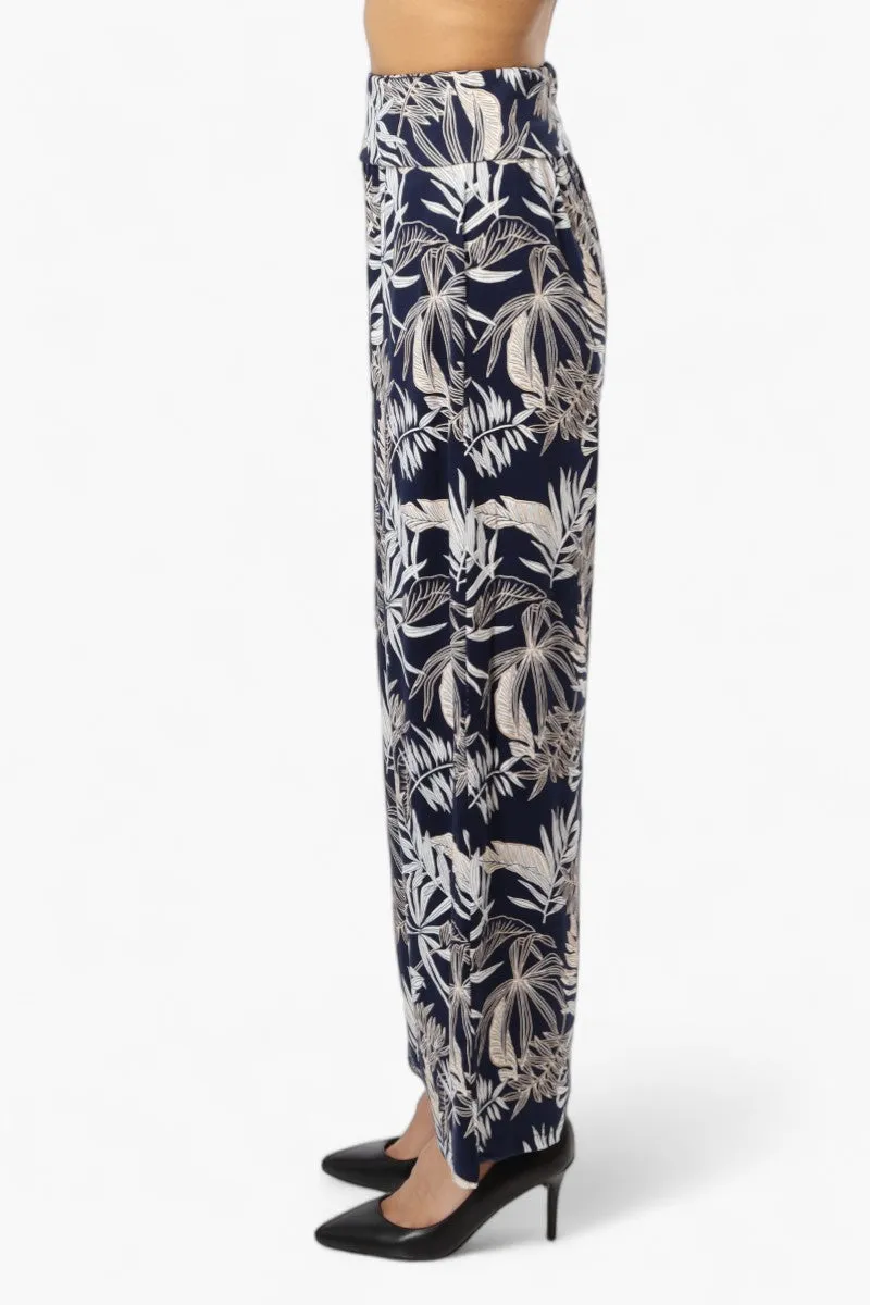 Majora Patterned High Waist Palazo Pants - Navy