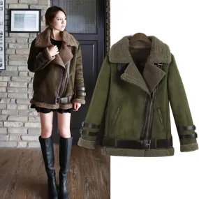 New 2016 Winter Women Shearling Coats Faux Suede Leather Jackets Coat Faux Lambs Wool Patchwork Coat Outerwear S-XXL W893