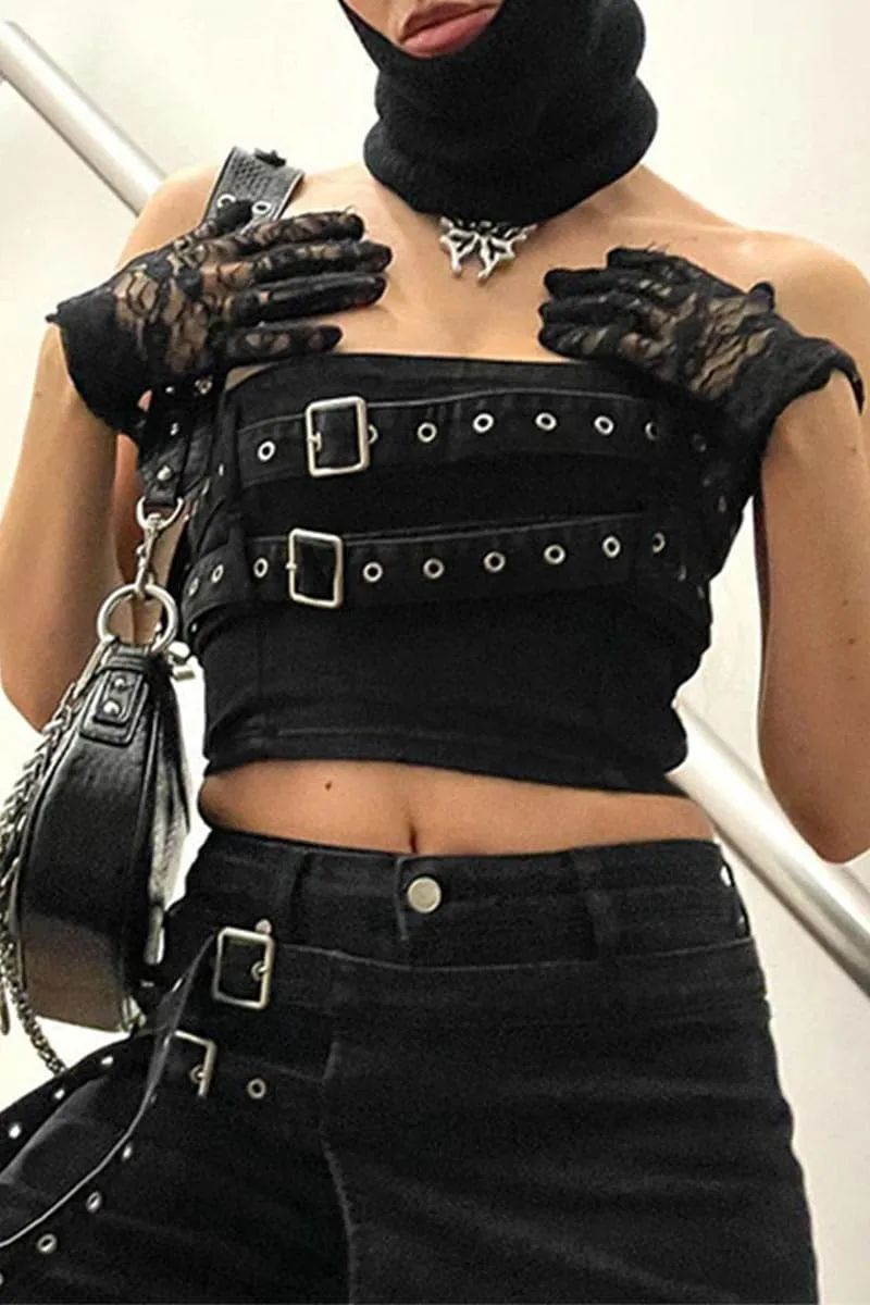 TB474 Black Denim Tube Top