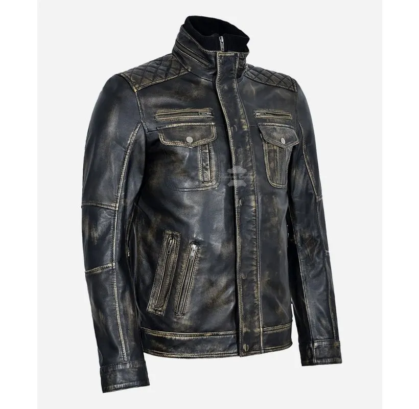 TORONTO Yellow Vintage LEATHER JACKET CLASSIC DOUBLE COLLARED JACKET