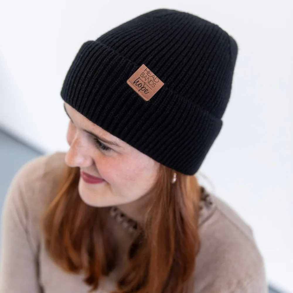 Unisex Ribbed Knit Beanie - Black