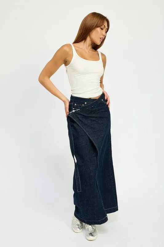 Wrapped Maxi Denim Skirt